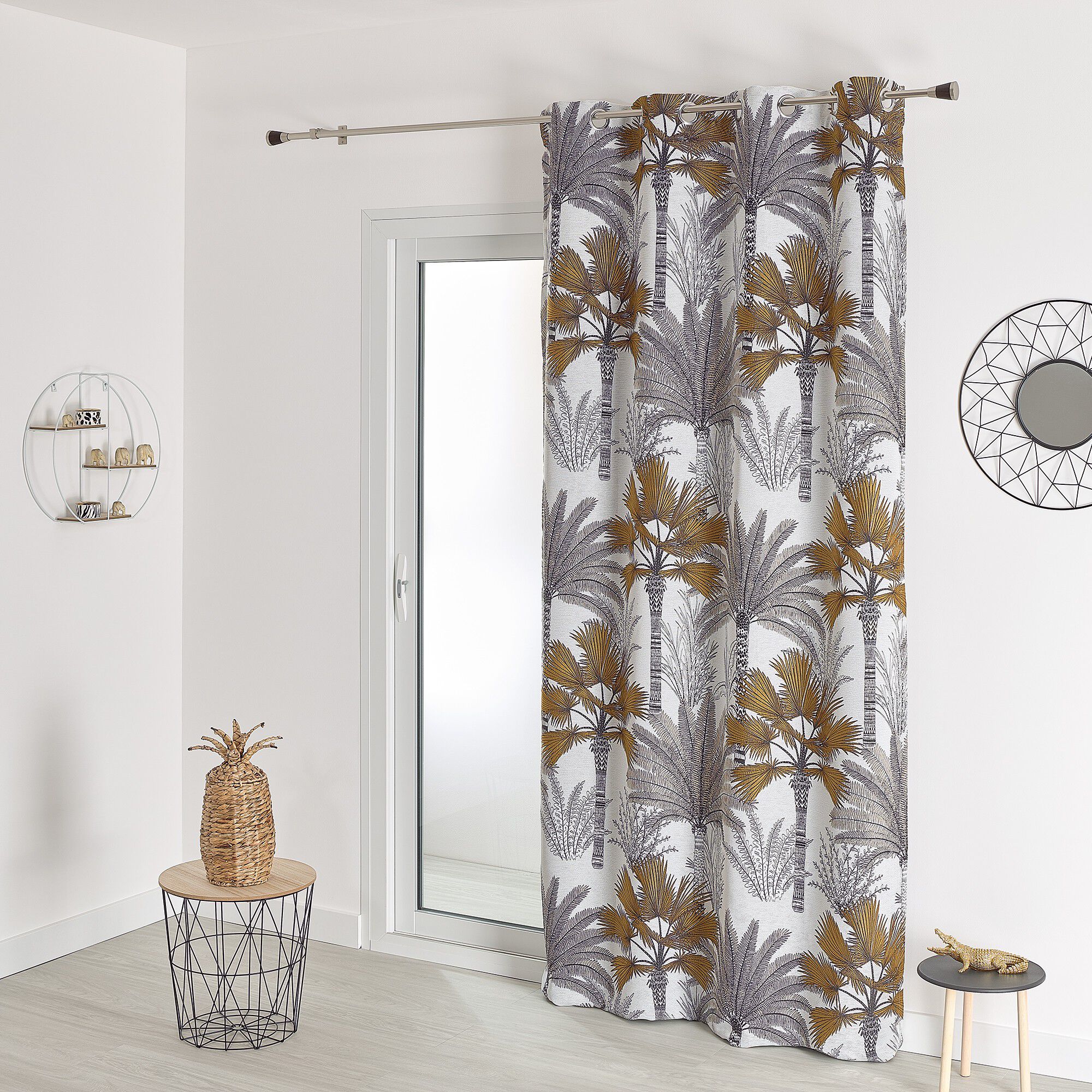 Rideau jacquard motif palmiers finition oeillets