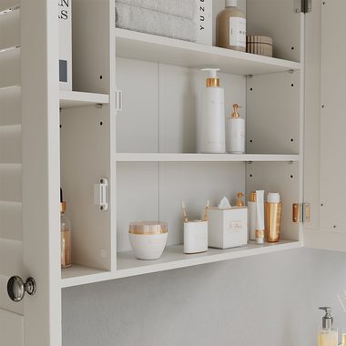 Vicco Badezimmerspiegelschrank Badschrank mit Spiegel Riad Weiß