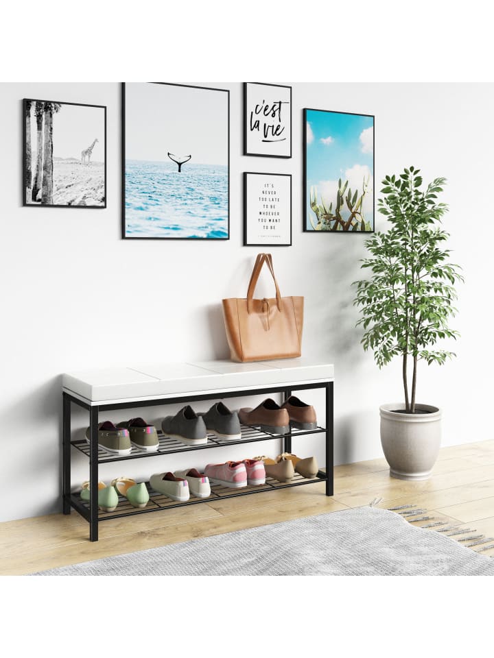 VCM  Metall Holz Sitzbank Schuhregal Schuhbank Taliro in Weiß günstig kaufen onesize