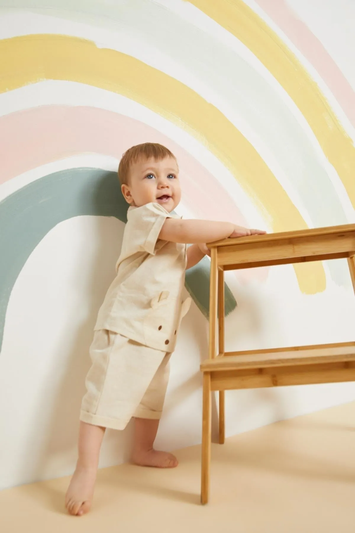 DeFacto  Geknöpftes Kurzarmhemd und Shorts aus Leinen für Babys im 2er-Set