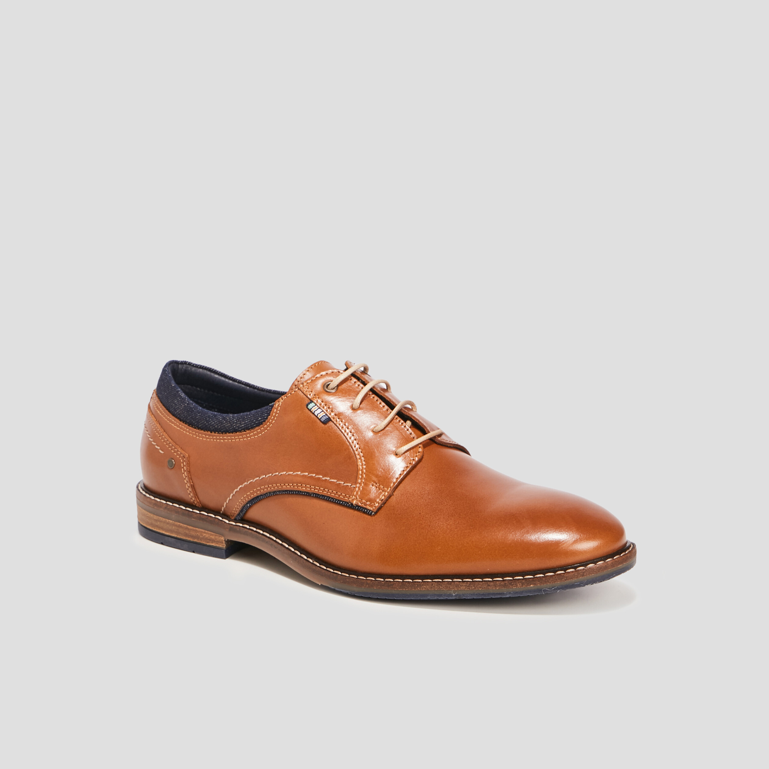 Derbies à lacets en cuir marron homme | La Halle
