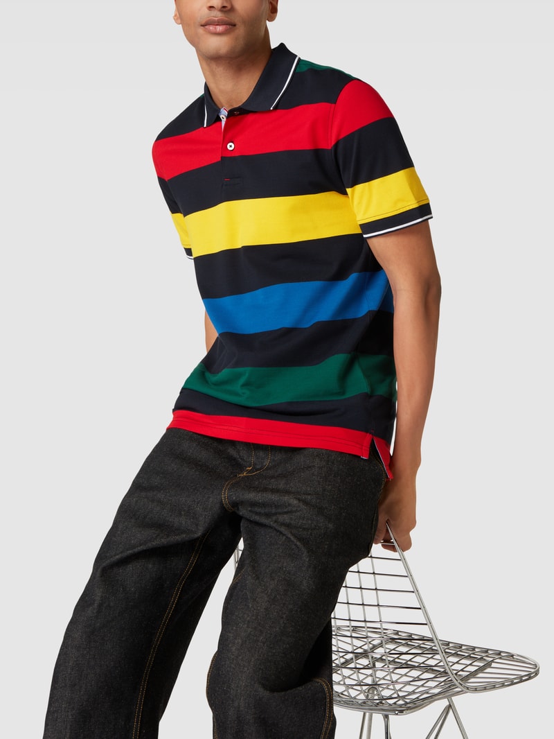 Poloshirt mit Streifenmuster in marineblau