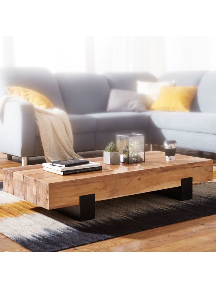 KADIMA DESIGN Couchtisch 130x59x25cm Massivholz / Metall Sofatisch, Design günstig kaufen onesize