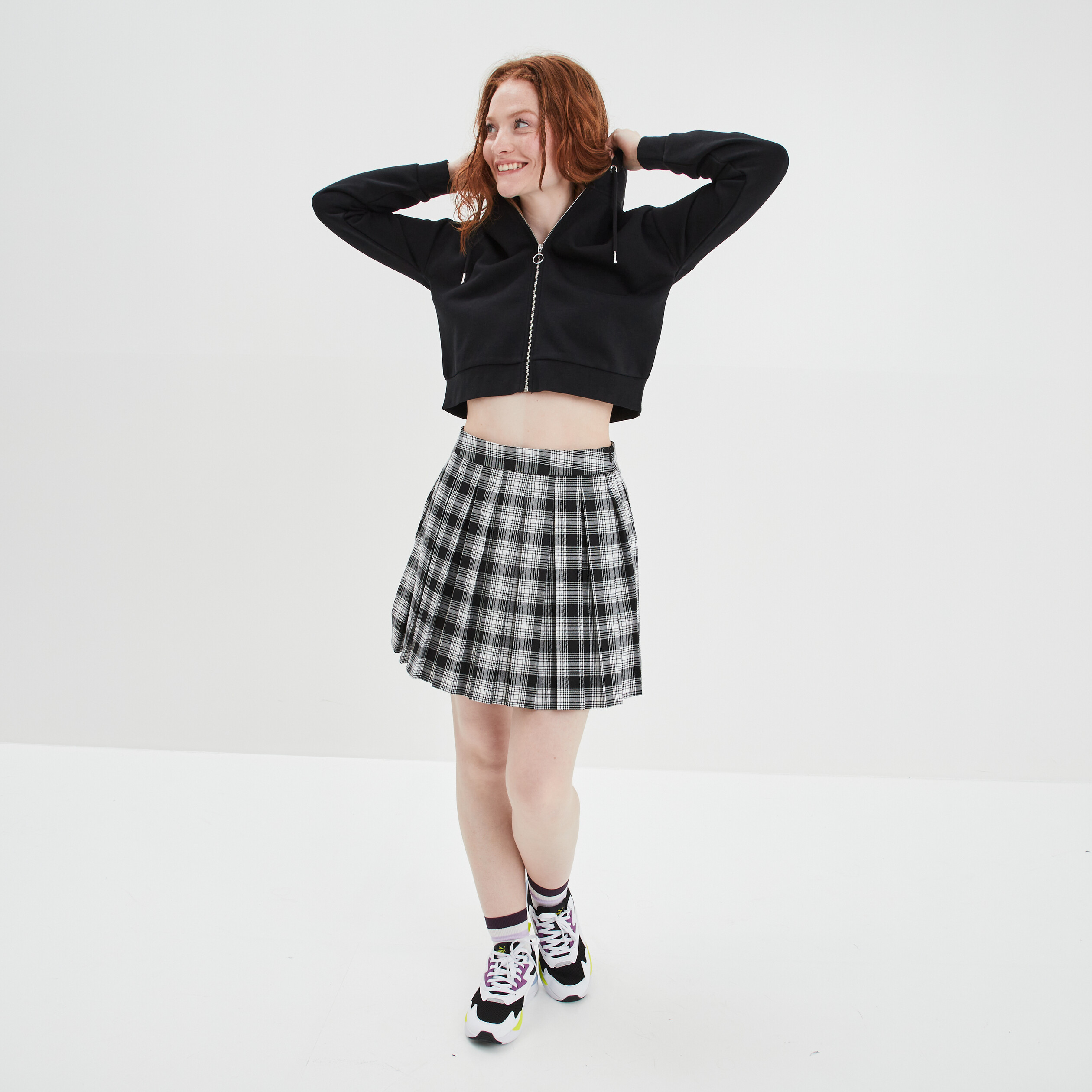 Jupe courte plissée ecru femme | La Halle