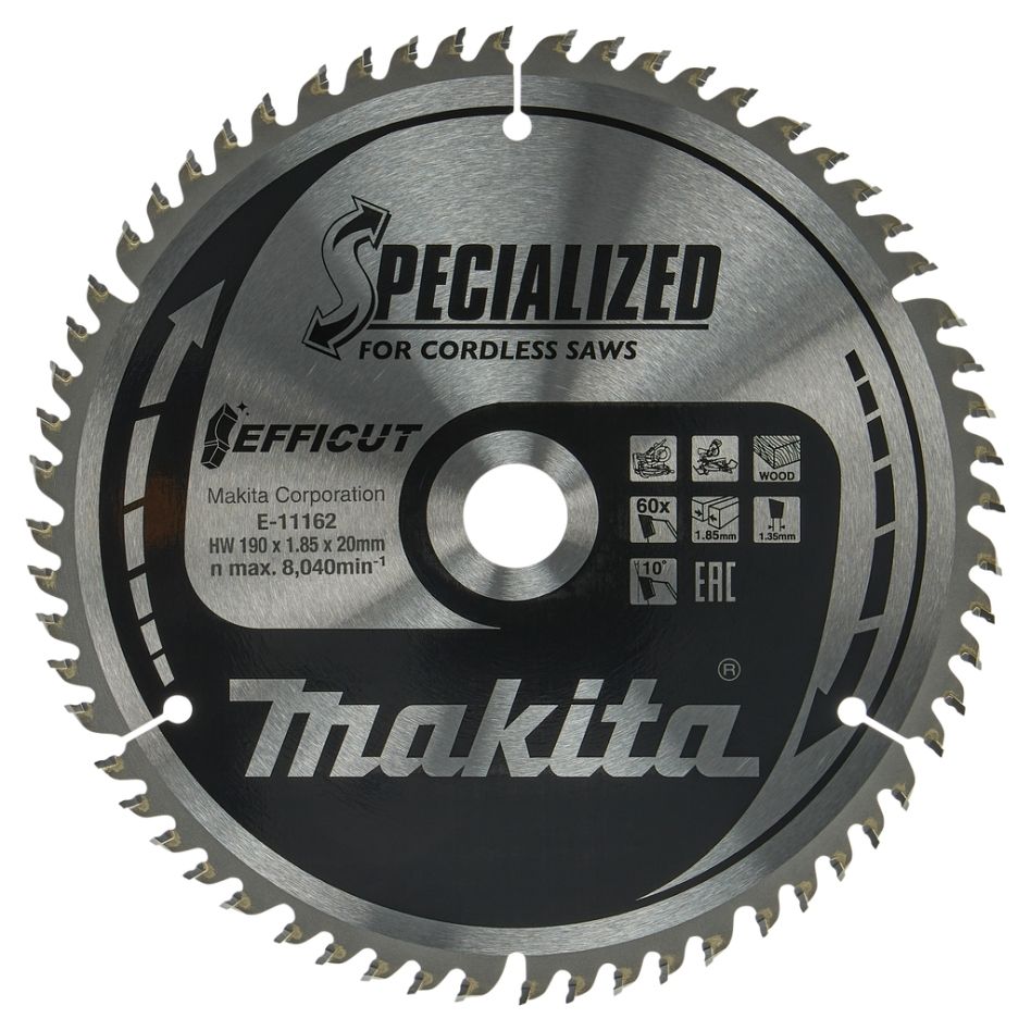 Makita Zubehör E-11190 Holz-Gehrungssägeblatt Efficut 190x20x1,85 60T 10g