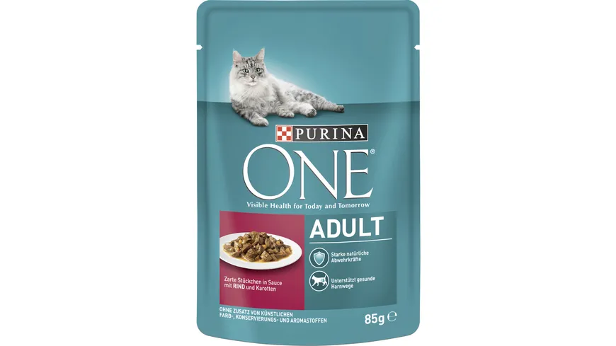 PURINA ONE Adult mit Rind und Karotten Katzennassfutter 26x85g Portionsbeutel 85 g
