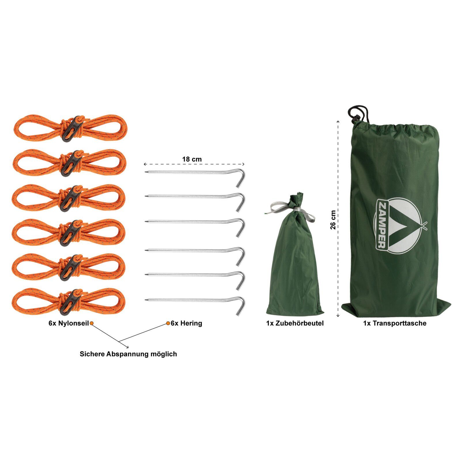 Zamper Tarp-Zelt Tarp Zeltplane 3x3m Wasserdicht – Camping Sonnensegel für Sonnenschutz, Personen: 2 (Zelt-Planen Set mit 6 Heringen und Abspannseilen), Wasserdichte 210D Oxford Ripstop Tarp Plane mit UV-Schutz