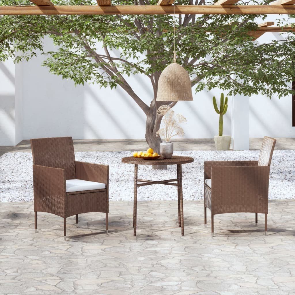 vidaXL Garten-Essgruppe 3-tlg. Garten-Essgruppe Poly Rattan Braun, (3-tlg)