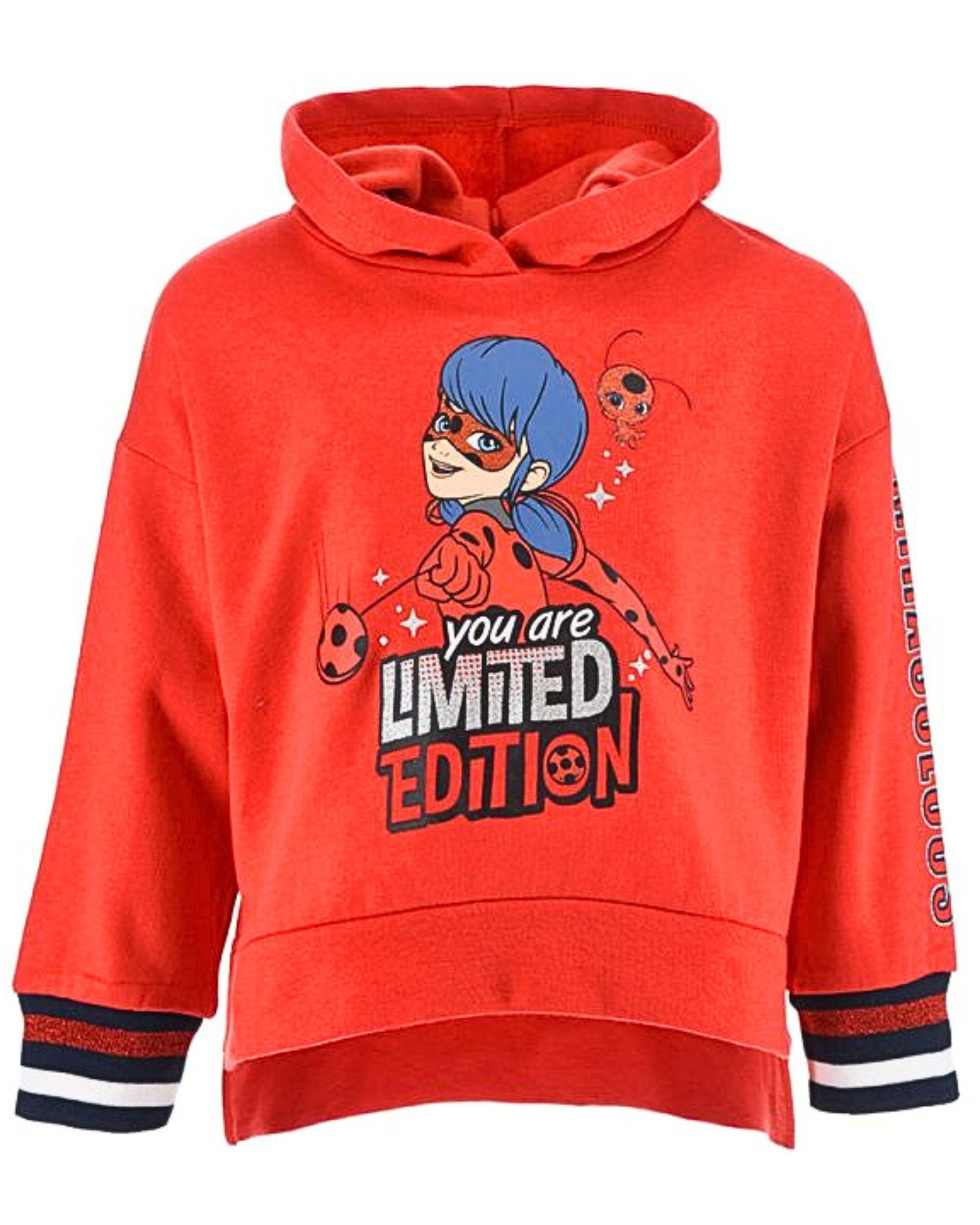 Miraculous - Ladybug Hoodie You are Limited Edition Mädchen Kapuzenpullover mit Glitzer und Schlitzen - Gr. 104 - 128 cm