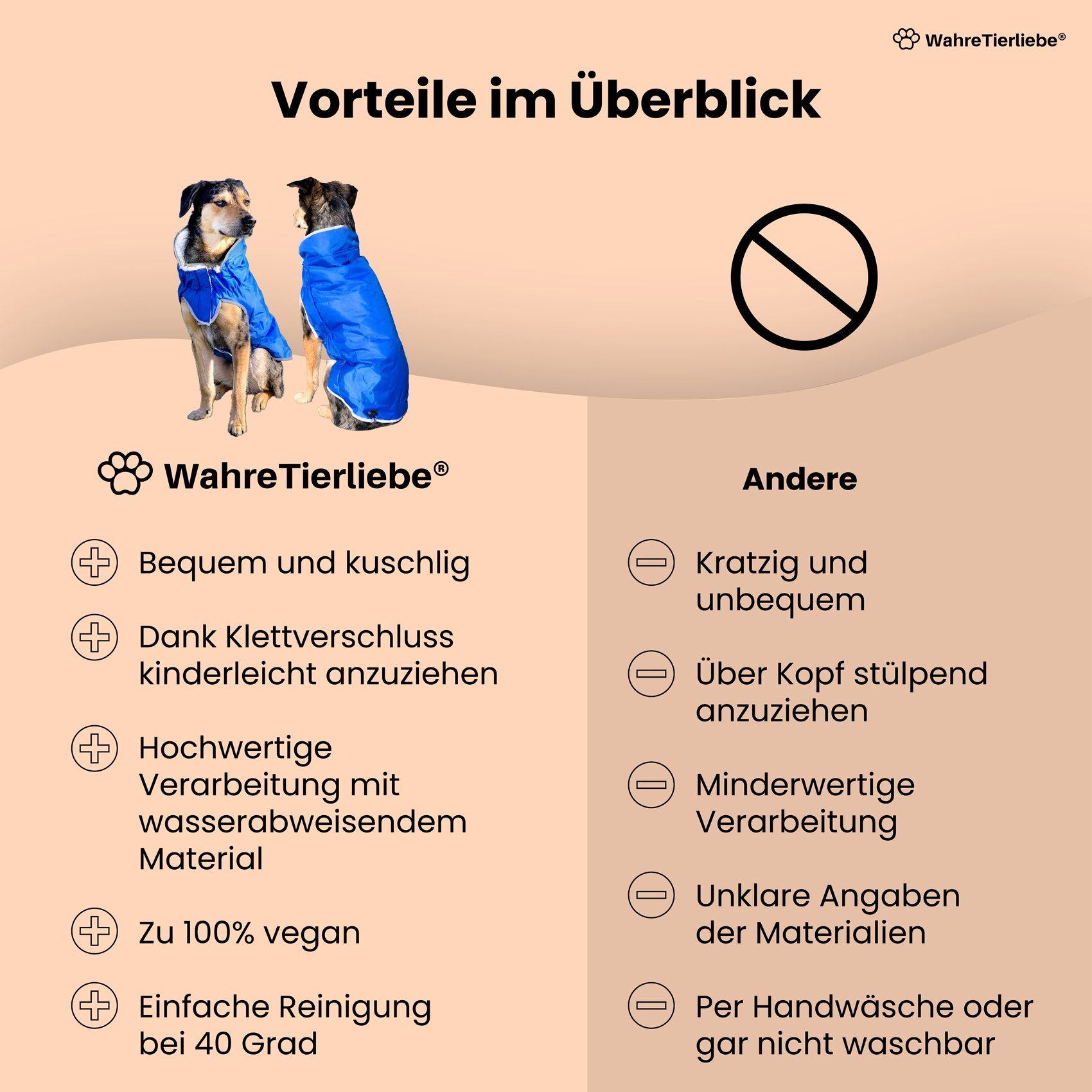 Wahre Tierliebe Hundejacke Premium Hunde Winterjacke, atmungsaktiver Mantel, Kälteschutz -25 Grad, Verschiedene Größen und Farben, extra warm dank fleece Füllung