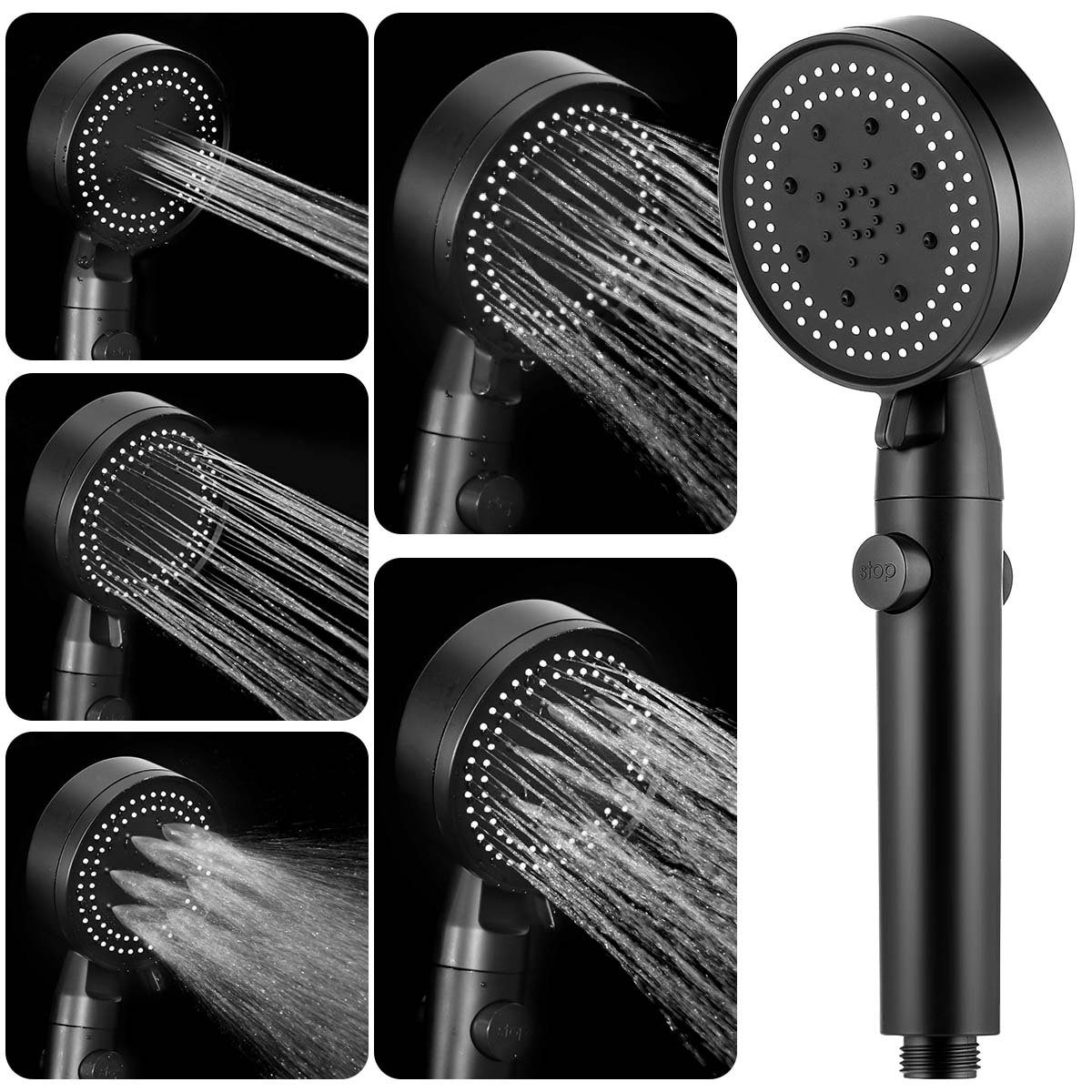 iscooter Handbrause Hochdruck Duschkopf Handbrause Wassersparende Duschbrause Badezimmer, 5 Modi, Rotierende Turbo Hochdruck Duschkopf mit Handbrause