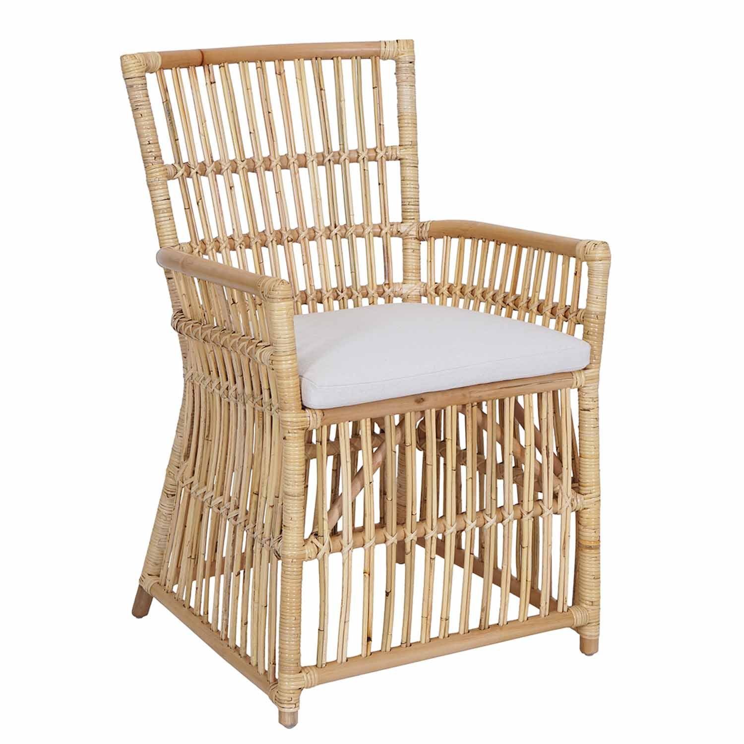 Casa Moro Rattanstuhl Rattansessel Susila Honig mit Sitzkissen Esszimmerstuhl, Loungesessel aus Natur-Rattan handgefertigt