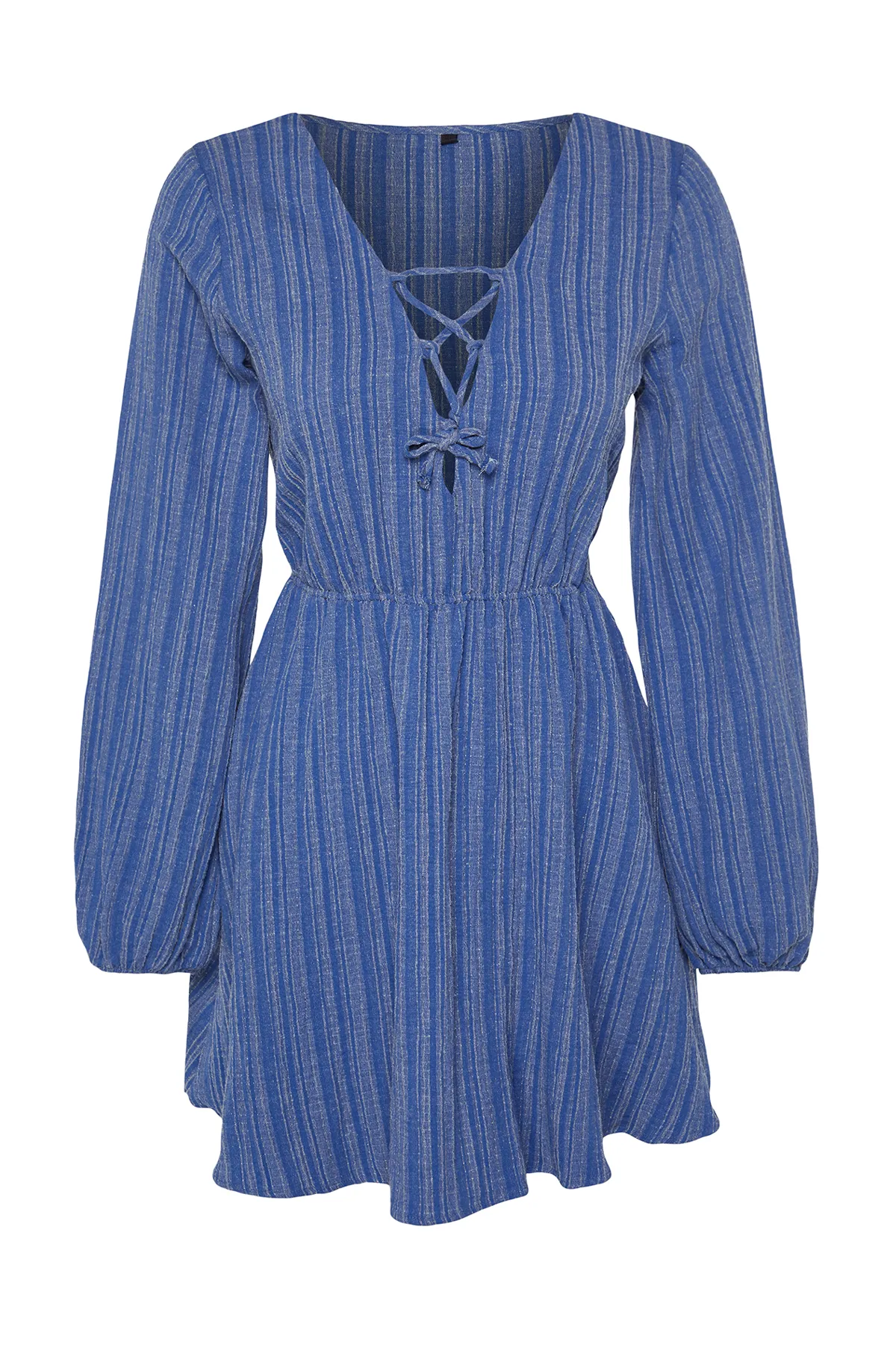 Trendyol Collection  Blaues, gewebtes Mini-Strandkleid aus Leinenmischung zum Binden TBESS23EL00103
