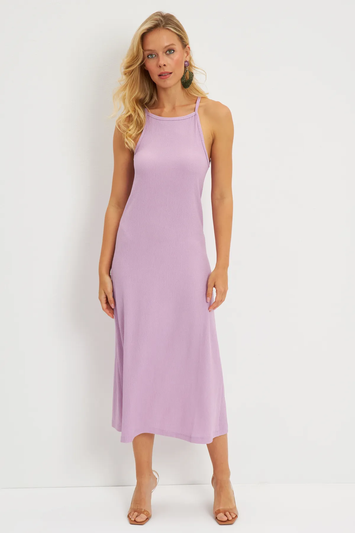 Cool & Sexy  Lila Neckholder-Midikleid mit Wickeldesign für Damen DMR166