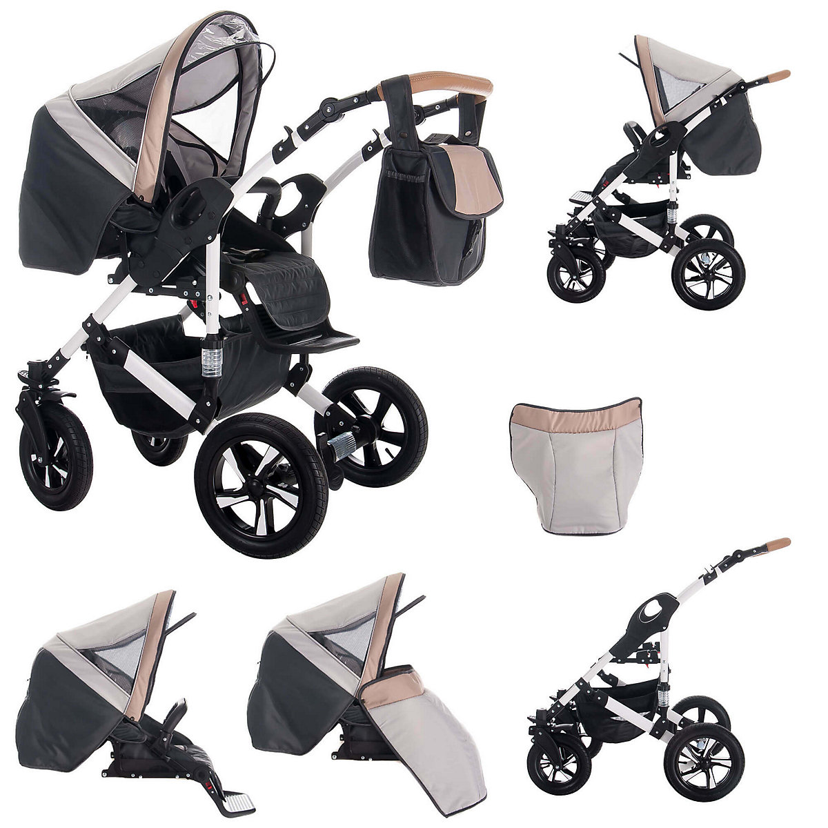 myVARIO | 3 in 1 Kombi Kinderwagen Komplettset | Hartgummireifen Kombikinderwagen