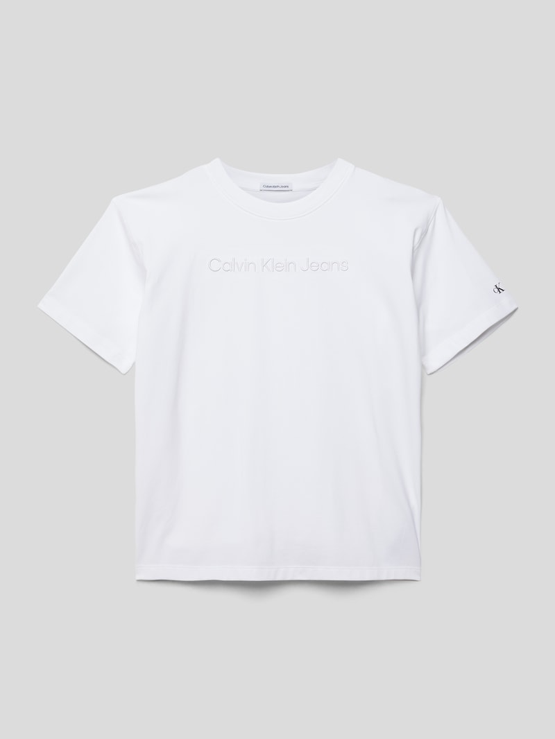 T-Shirt mit Label-Stitching Modell 'RAISED' in weiß