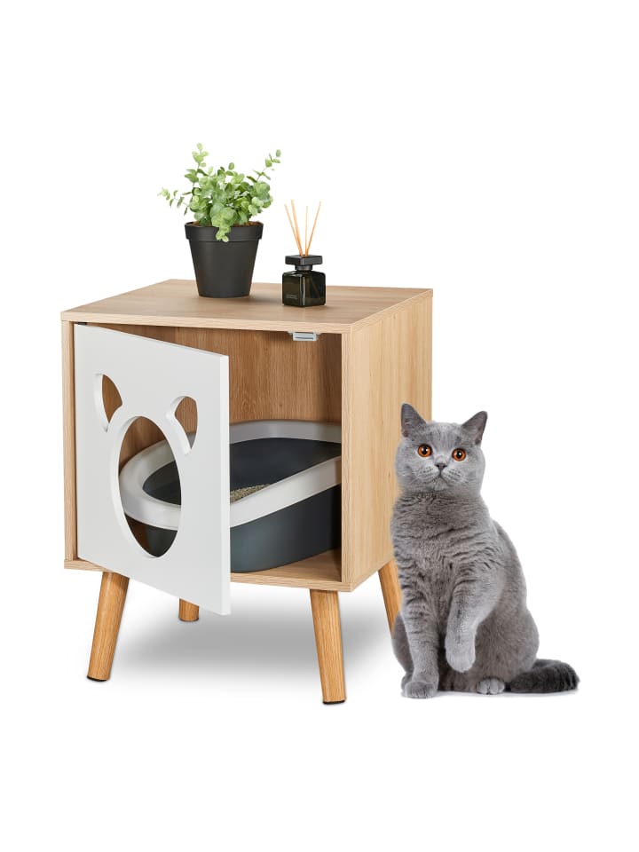 relaxdays Katzenschrank in Natur/ Weiß - (B)40 x (H)50 x (T)40 cm günstig kaufen onesize