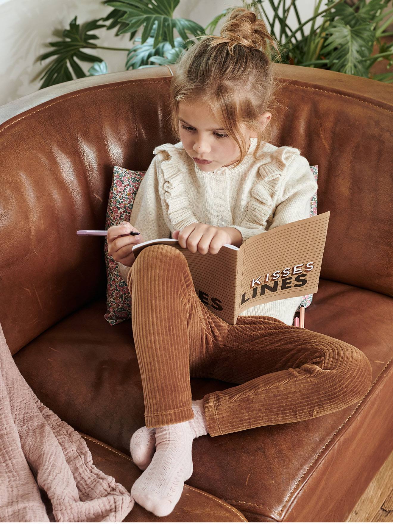 Legging velours fille marine