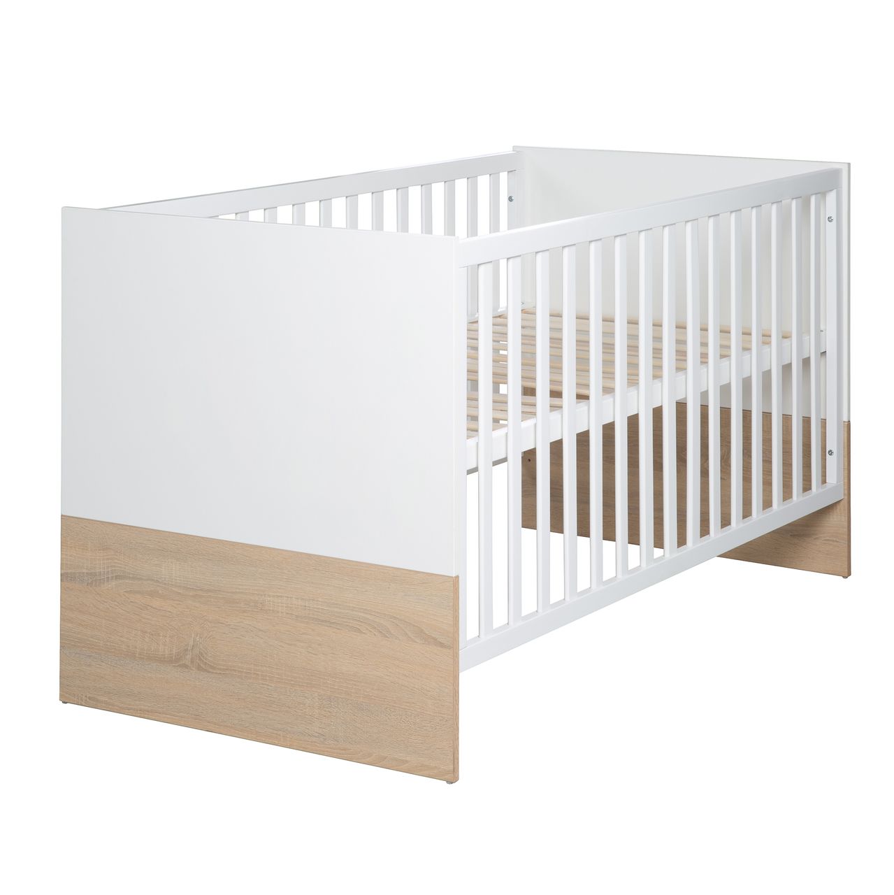 Roba Kinderbett „Gabriella“, 70 x 140 cm, weiß, natur, höhenverstellbar, 3 Schlupfsprossen, umbaubar