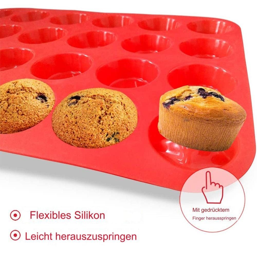 Fokelyi Muffinform Mini-Silikon-Cupcake-Form-Set, Mini-Muffinform für 24 Tassen