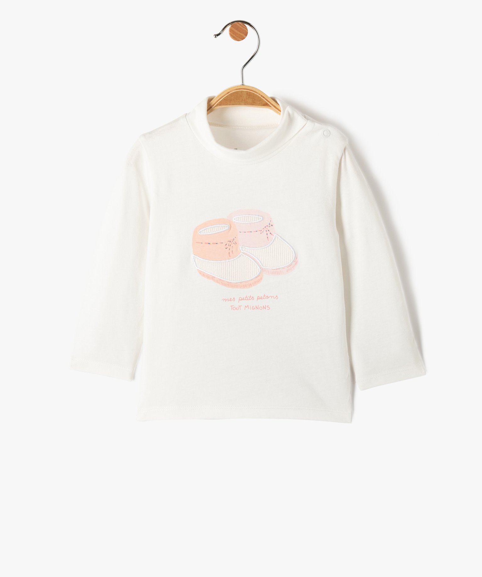 Tee-shirt bébé fille à manches longues et col roulé ecru | GEMO