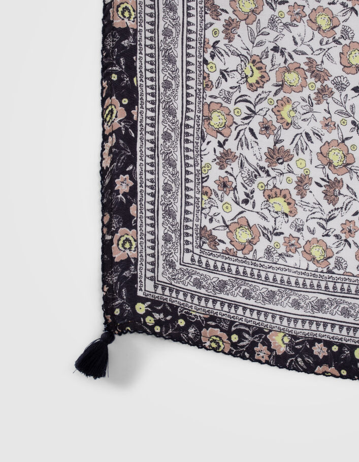 Chèche écru motifs fleurs et message fille