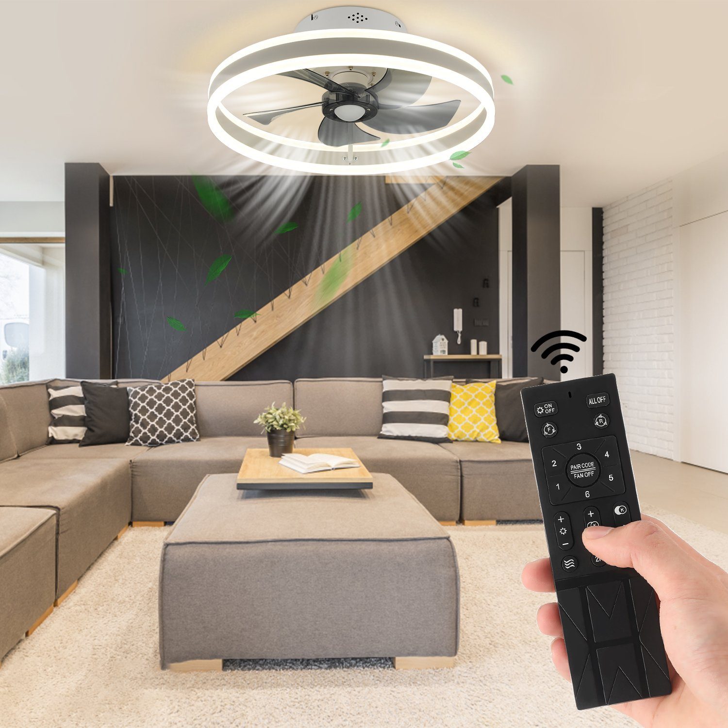 LETGOSPT Deckenventilator 36W LED Deckenlampe mit Fan, 6 Geschwindigkeiten, Deckenventilatoren Schlafzimmer Wohnzimmer Licht