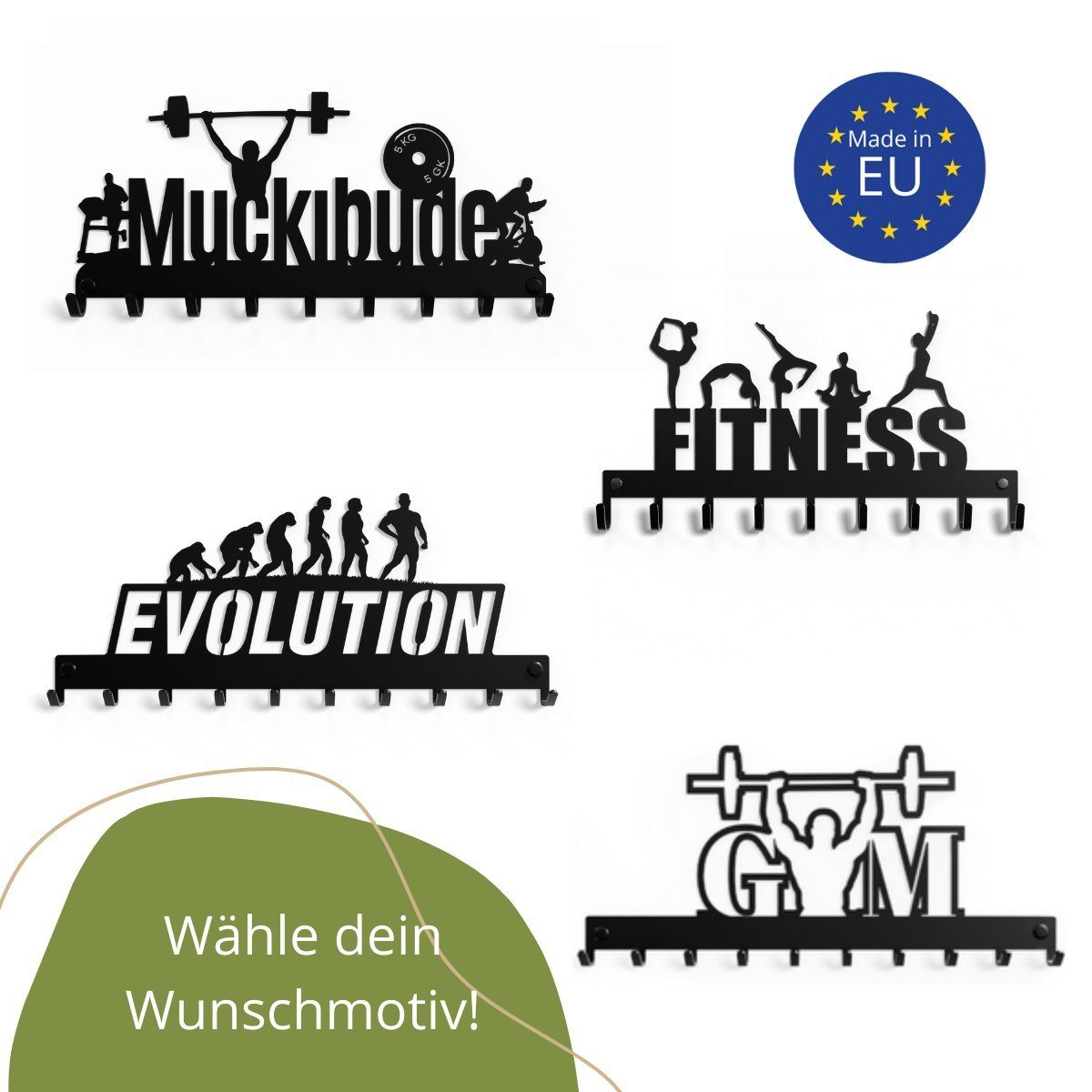 NOGGI - Home Decor Masters Schlüsselleiste Schlüsselhaken mit Motiv, (Schlüsselbrett MUCKIBUDE I Schlüsselablage mit 9 Haken I Schlüsselhalter für die Wand, Wandbefestigung im Set enthalten), Made in EU