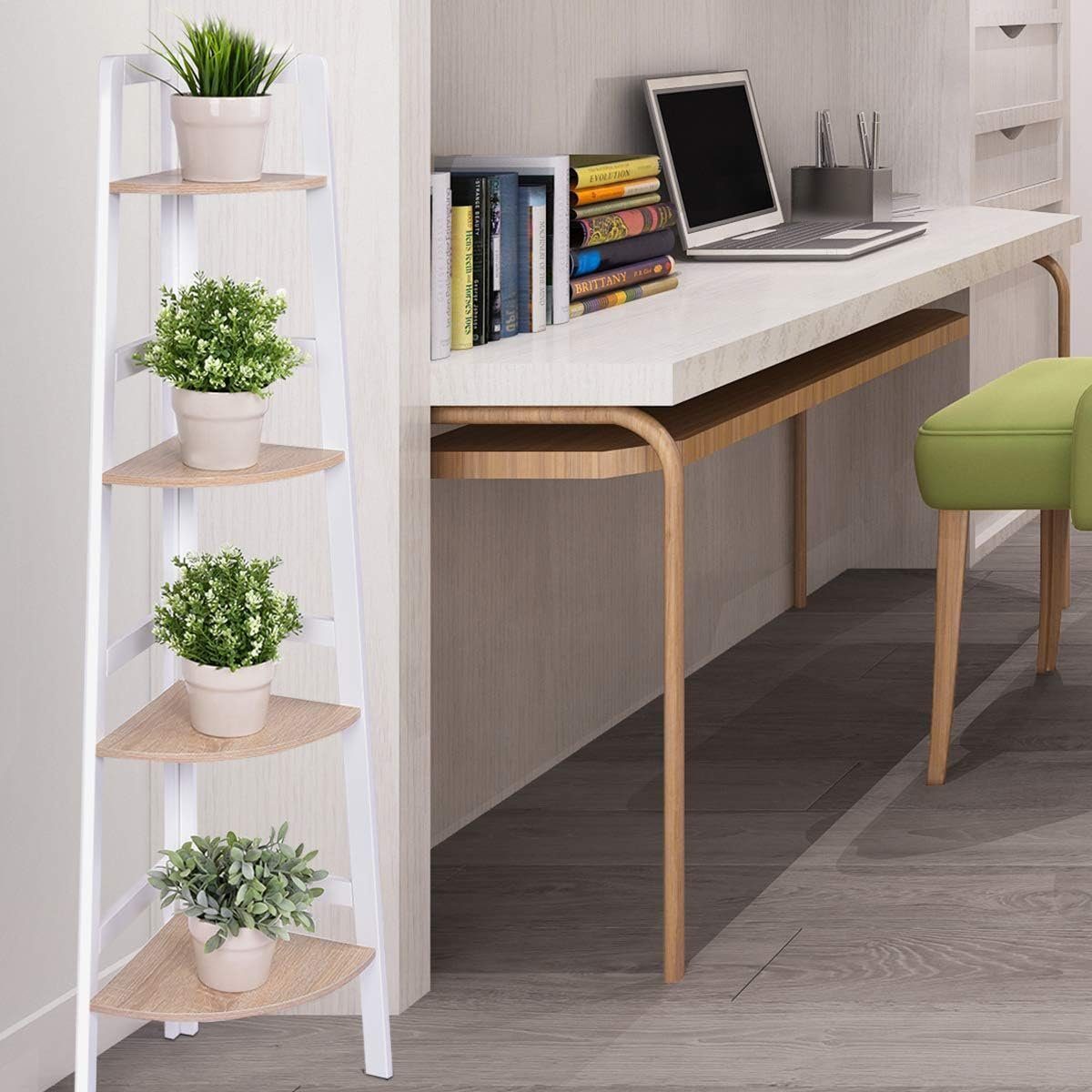 KOMFOTTEU Eckregal Standregal, aus Holz, 4 Ebene