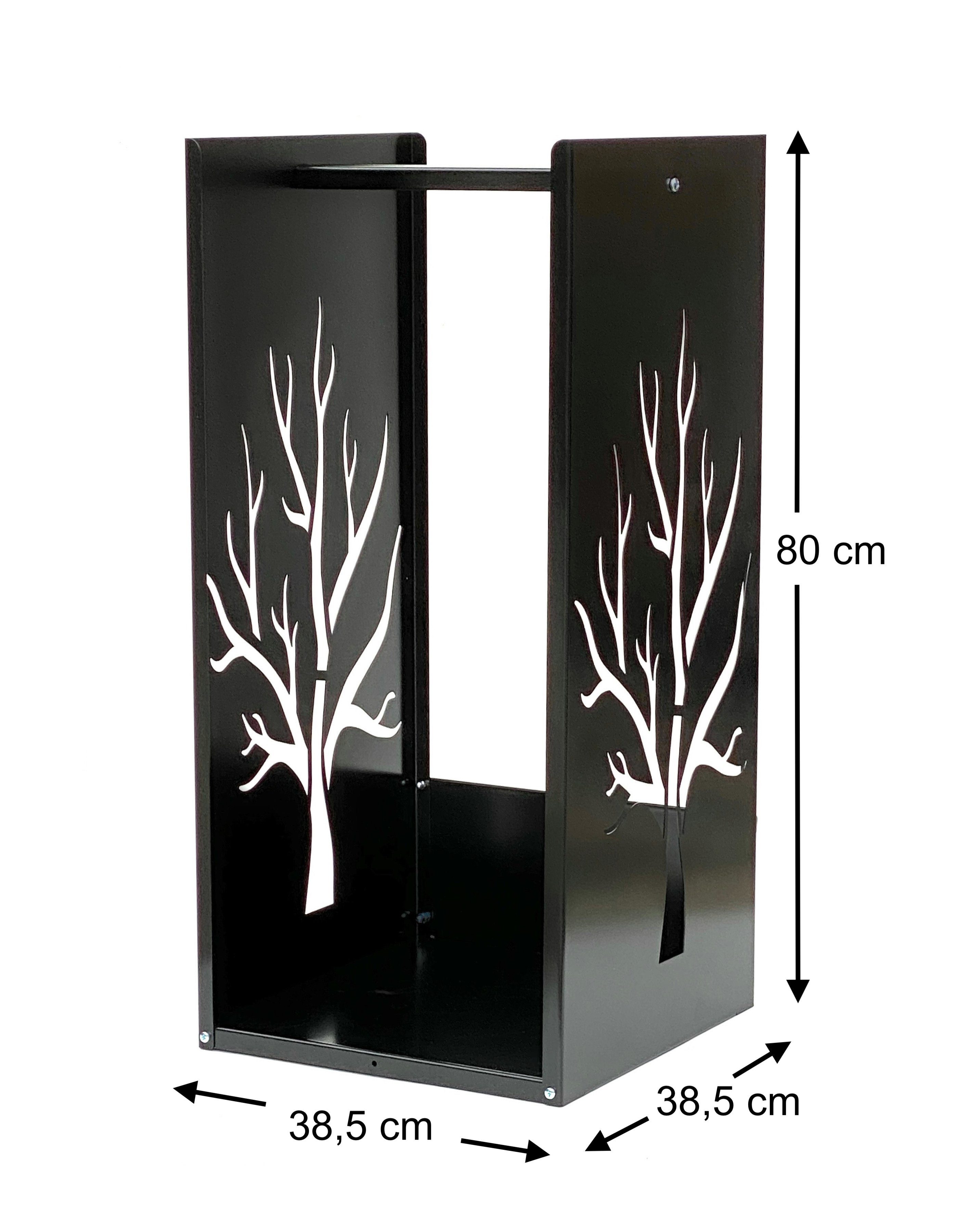 DanDiBo Kaminholzregal Kaminholzregal Metall Schwarz Innen Kaminholzständer 96196 Holzkorb 80 cm Kaminholzhalter Holzregal Eckig Baum