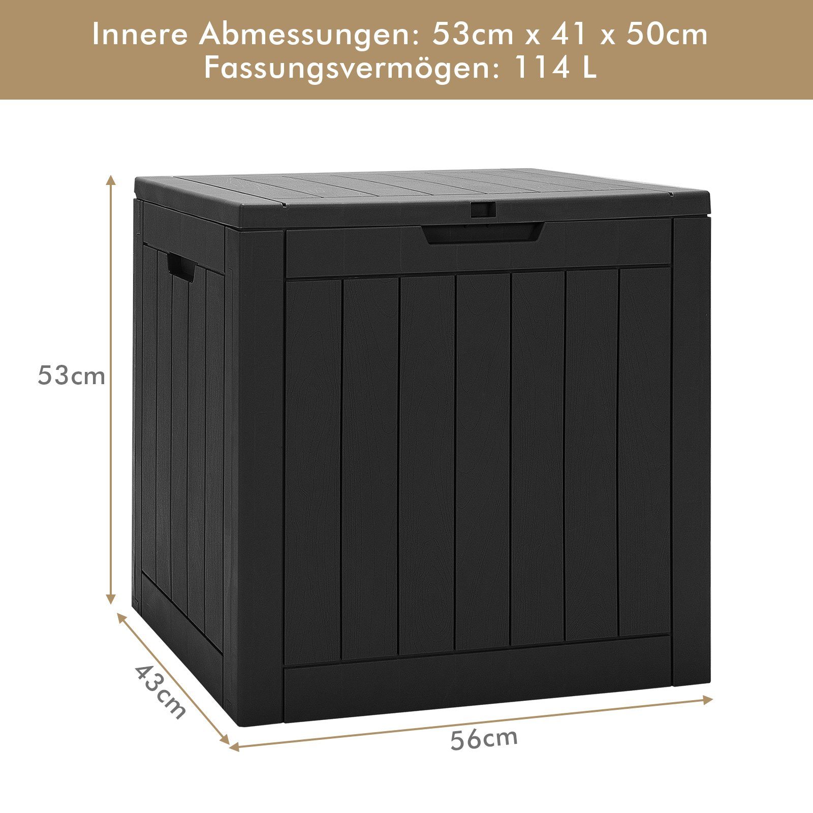 COSTWAY Auflagenbox 114L Truhe, mit Griffen, 56 x 43 x 53 cm