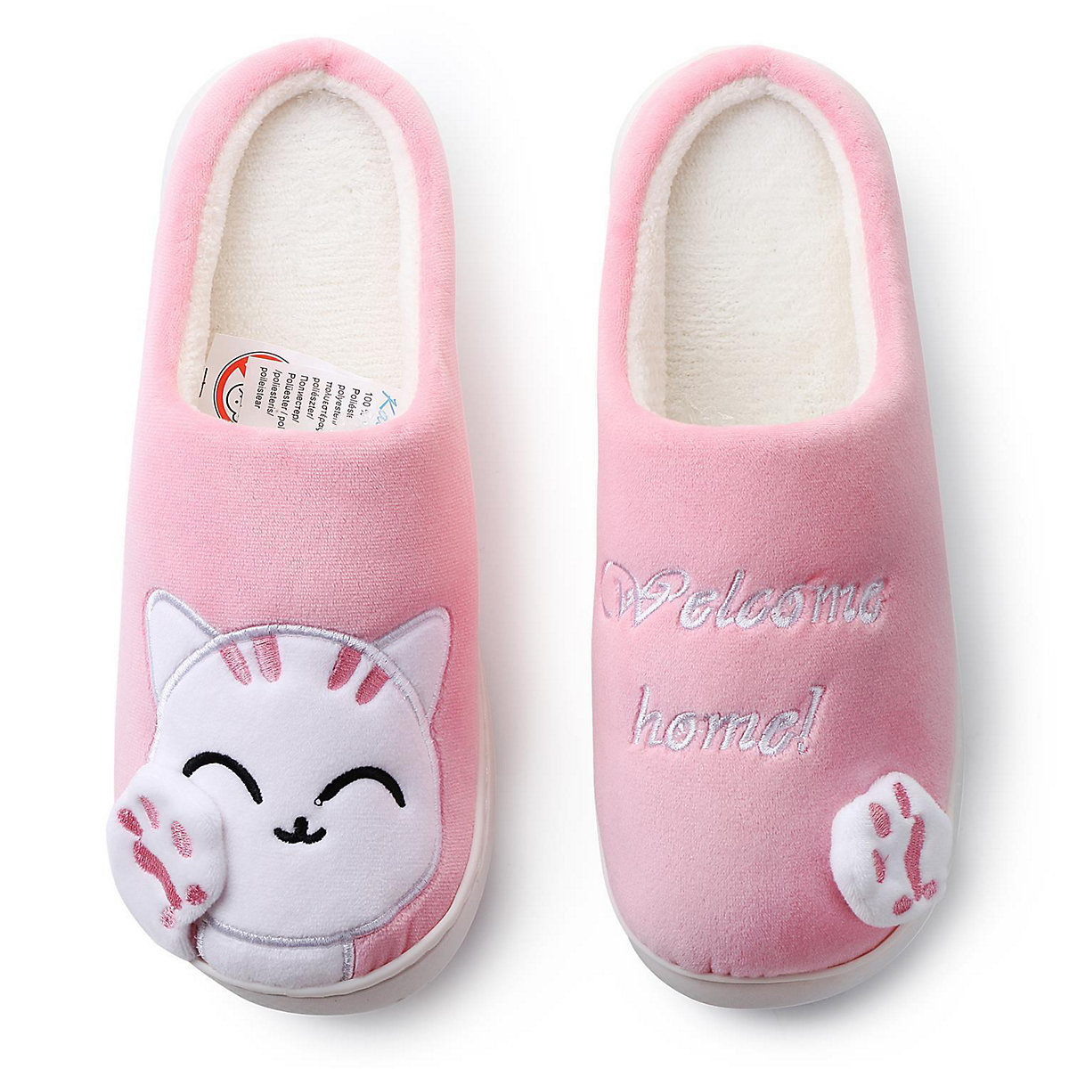 Plüsch Hausschuh Pantoffel Katze rosa