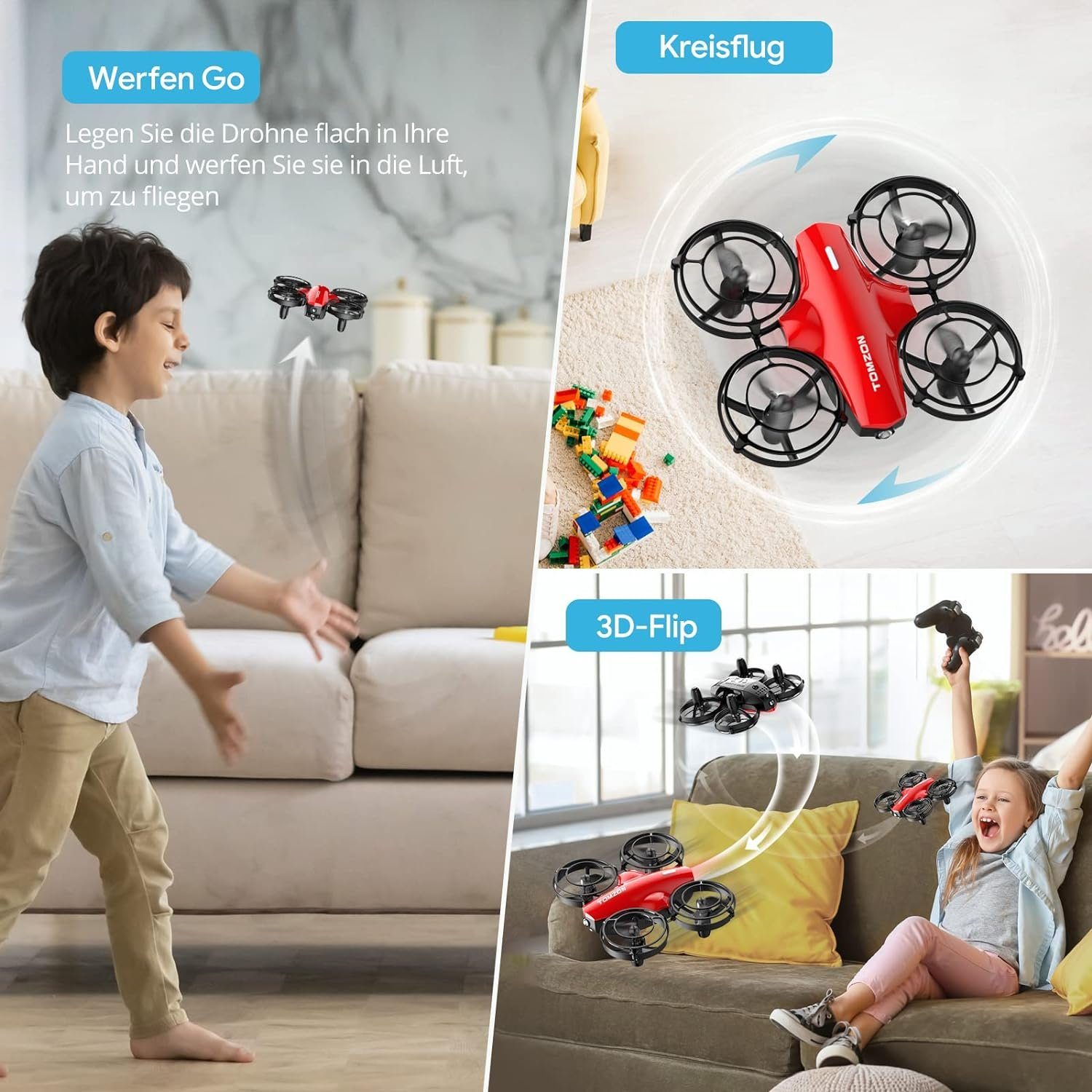 Tomzon mini Drohne für Kinder Anfänger RC Quadrocopter Drohne (mit 24min Lange Flugzeit Kampfdrohne mit 360° Propellerschutz Flugzeug)