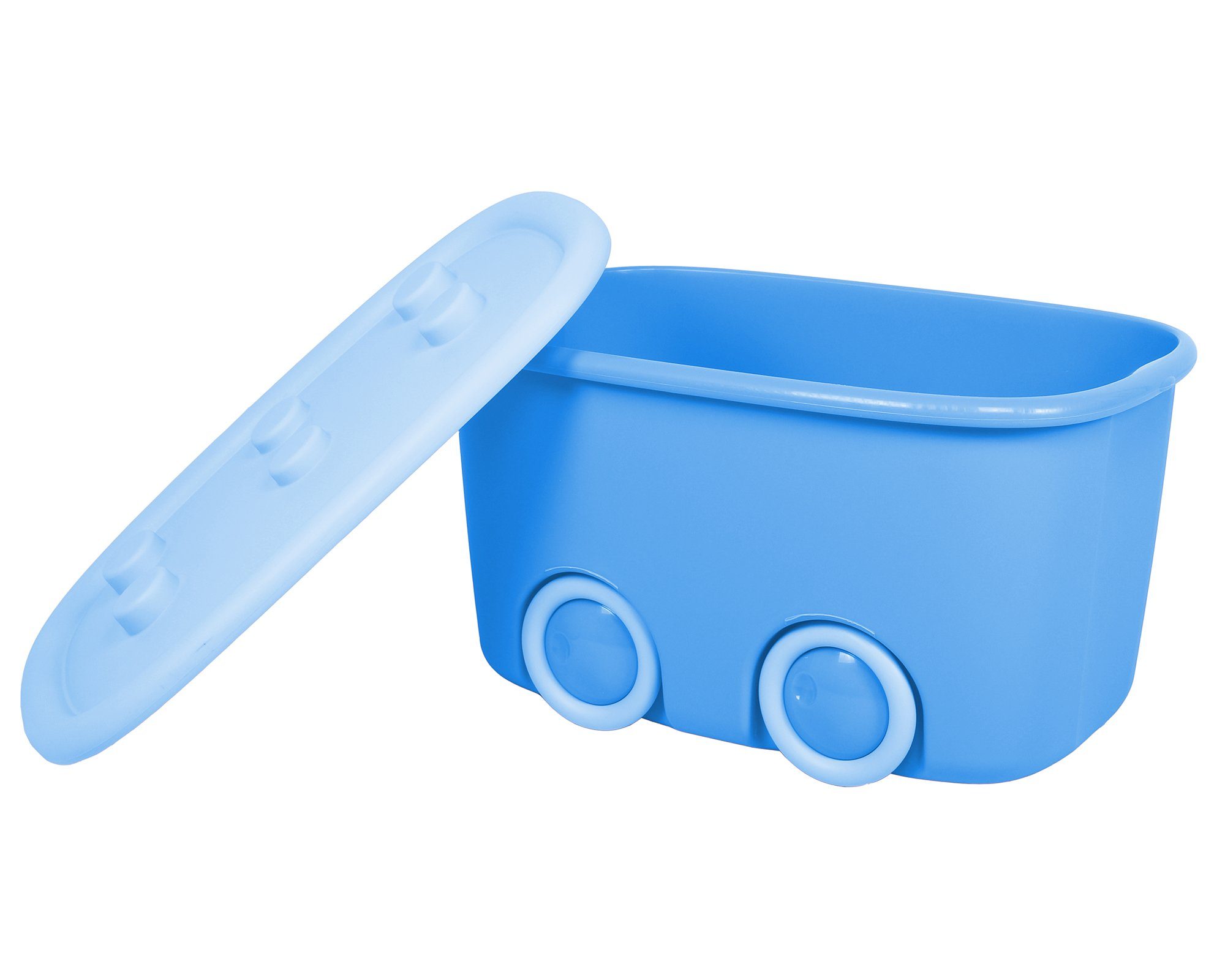 ONDIS24 Aufbewahrungsbox Spielzeugaufbewahrungsbox Spielzeugkiste Kinder Spielzeugbox Funny, mit großen Rädern und aufliegendem Deckel, 46 liter