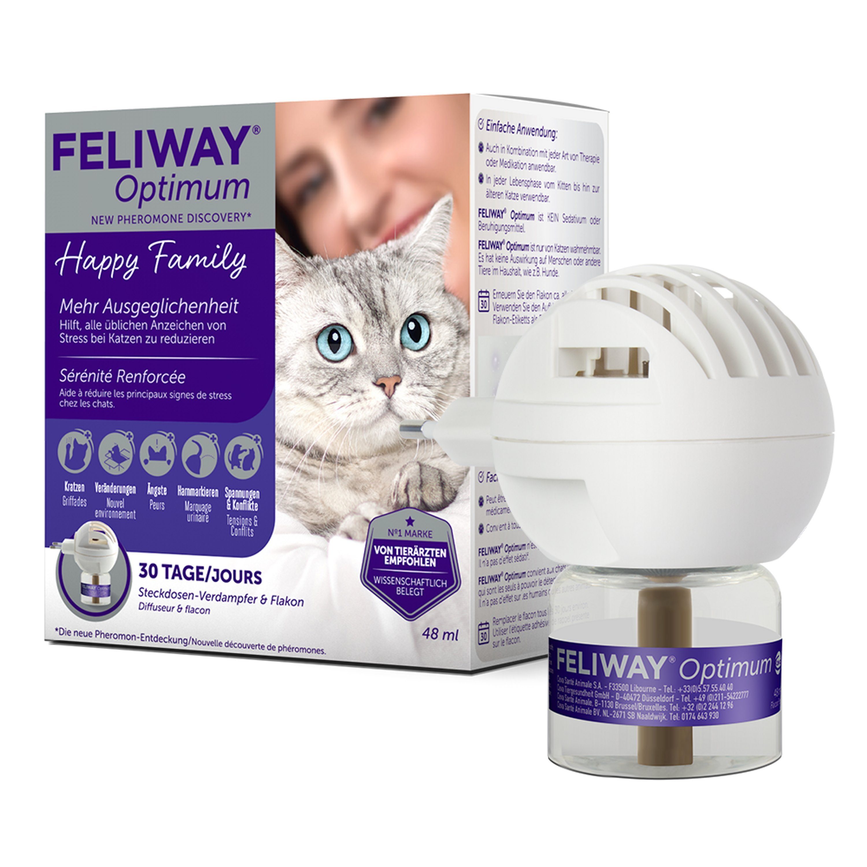 Feliway Katzenstreu FELIWAY® Optimum Verdampfer + 30 Tage Nachfüllflakon 48ml – für noch ausgeglichenere Katzen