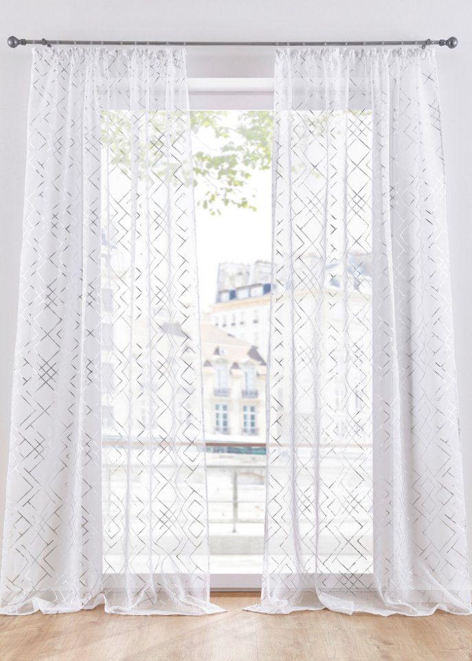 Gardine mit Glanzdruck (2er Pack)