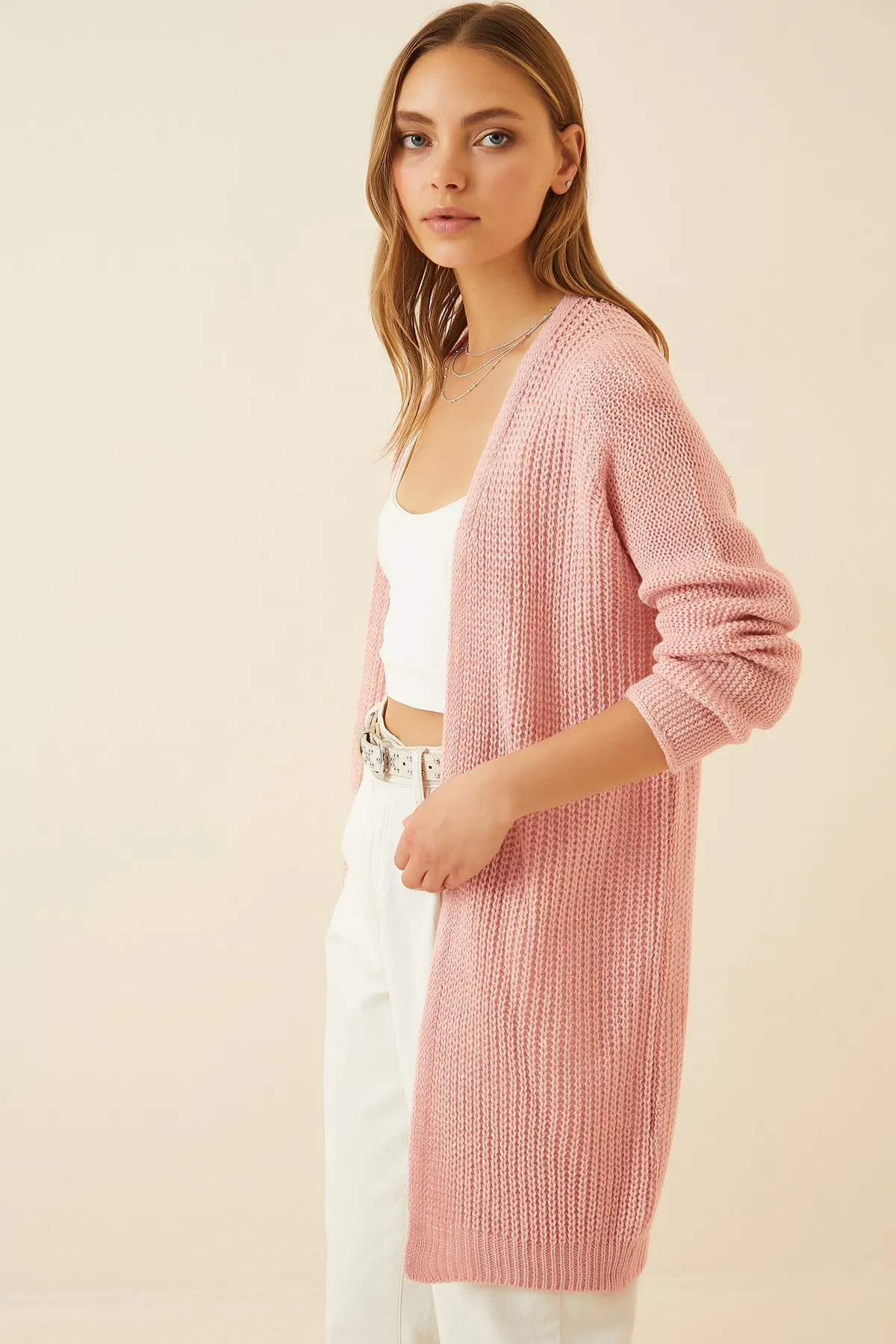 Happiness İstanbul  Damen Thessaloniki Strick Basic Strickjacke in Rosa YG00095