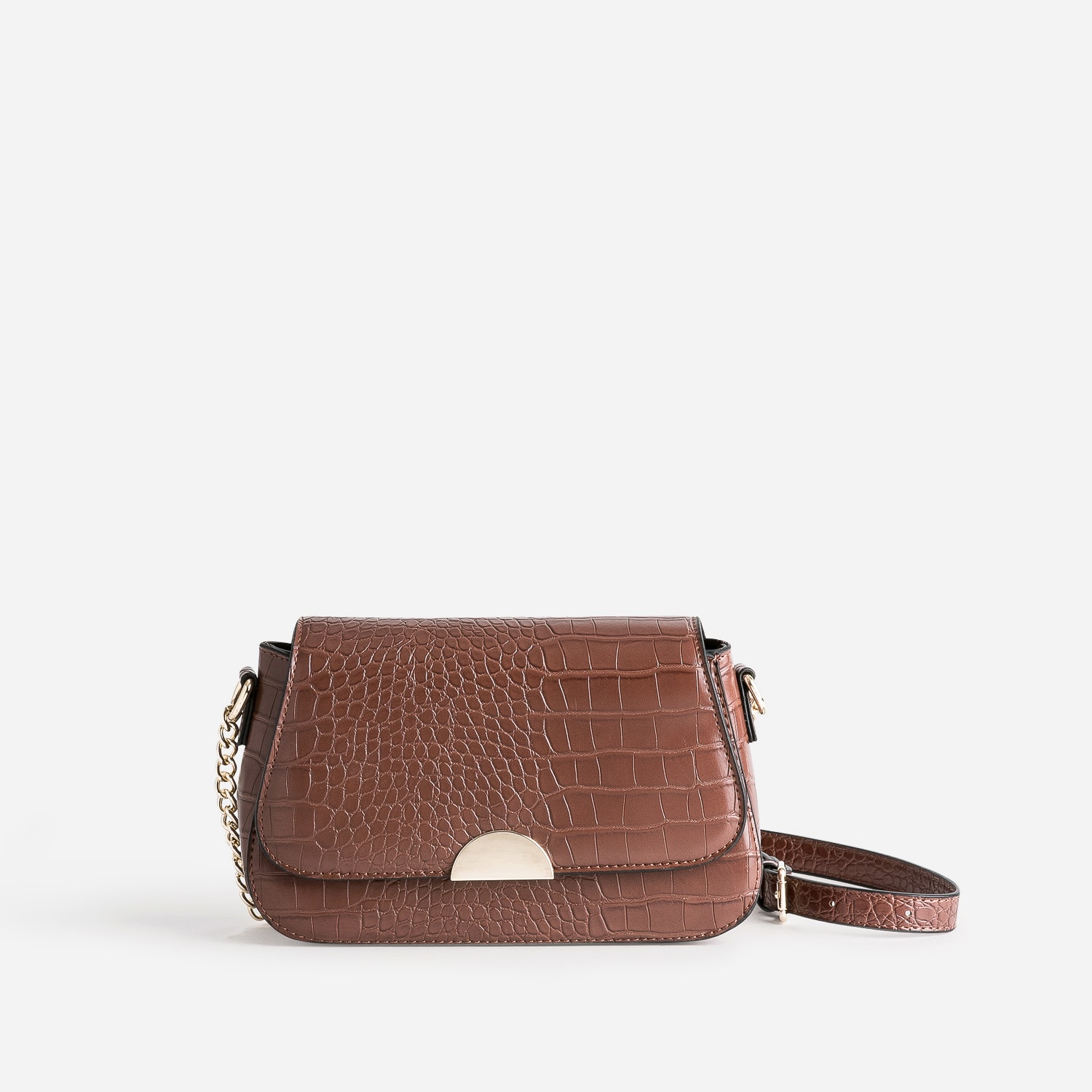 Sac bandoulière cognac embossé effet croco