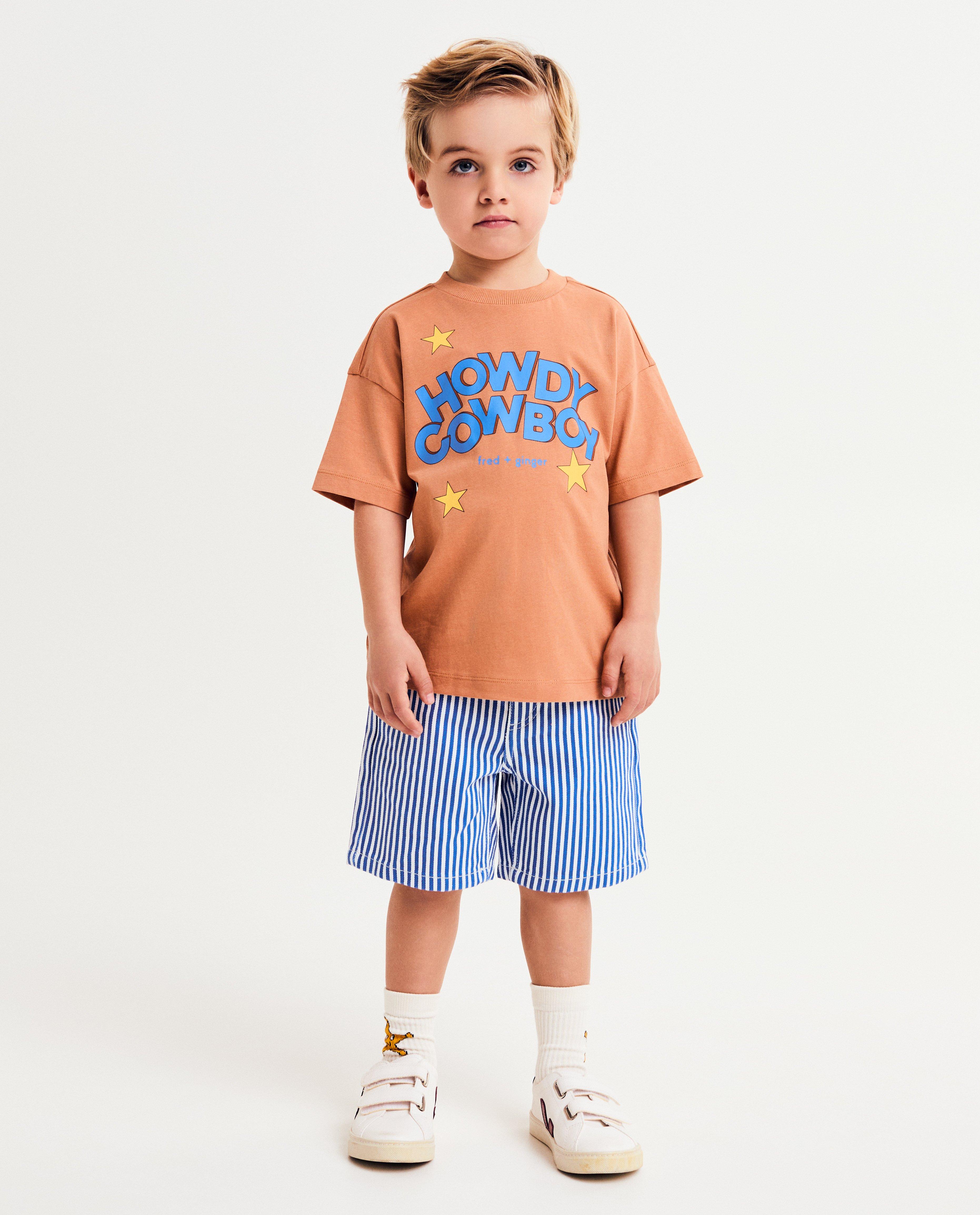 Tricou Fred + Ginger cu inscripție, unisex, 92-128 maro deschis