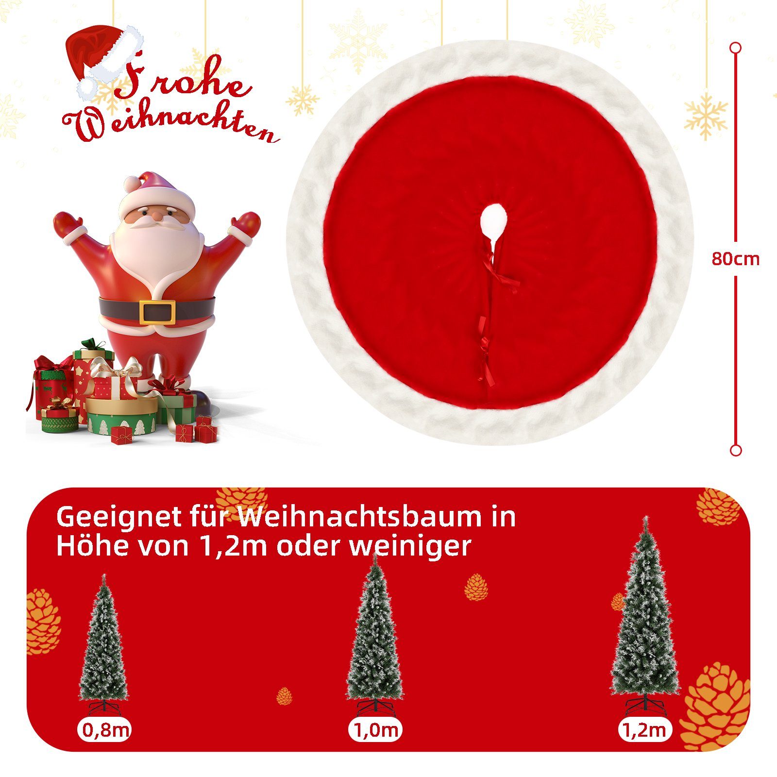Salcar Weihnachtsbaumdecke Baumteppich Weihnachten WeihnachtsdekoBaumrock Rund Plüsche Rot Weiß, Weihnachtsbaumdecke, Christbaumschmuck, Christbaumdecke für Geschenke