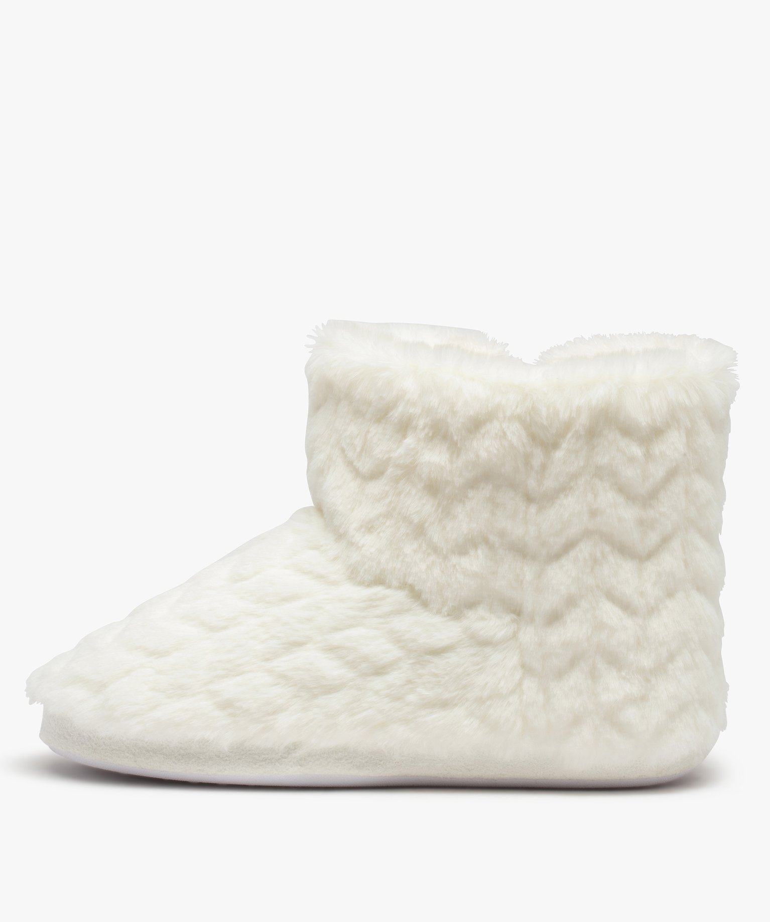 Chaussons femme en forme de boots fourrées unies blanc | GEMO