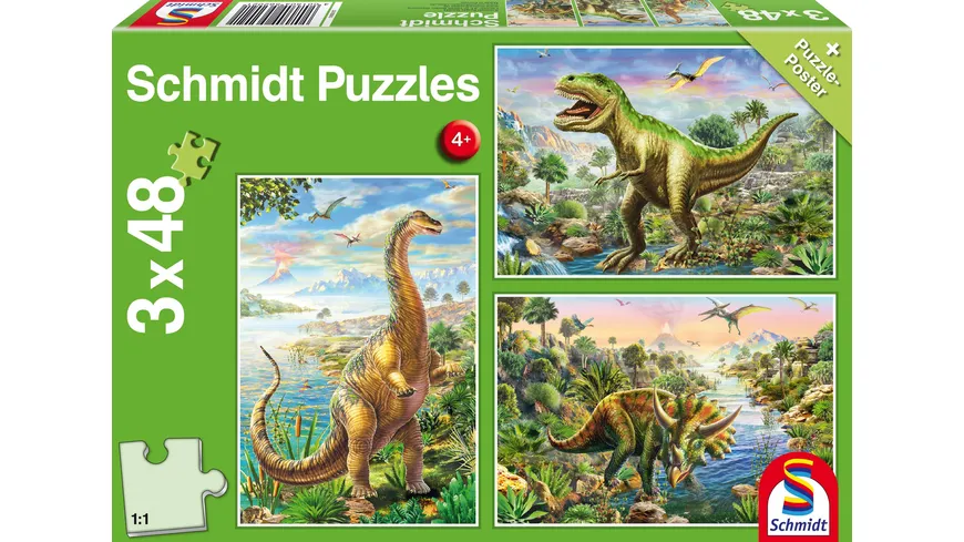 Schmidt Spiele - Puzzle - Abenteuer mit den Dinosauriern, 48 Teile