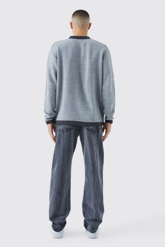Langärmliges Oversize Poloshirt mit Kontrast-Kragen