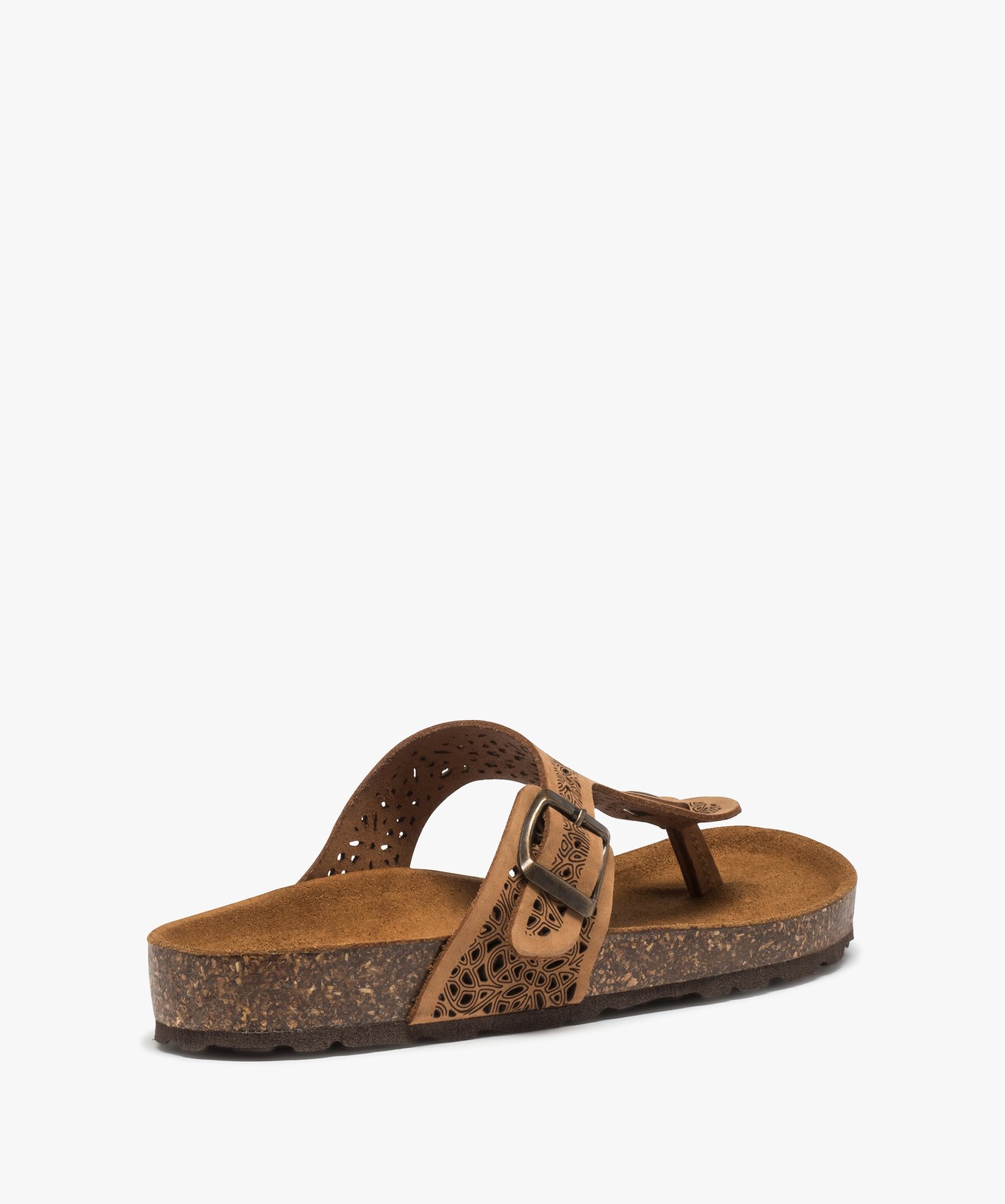 Sandales femme à entre-doigts avec bride ajourée taupe | GEMO