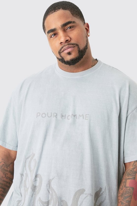 Plus Oversize T-Shirt mit Pour Homme Print