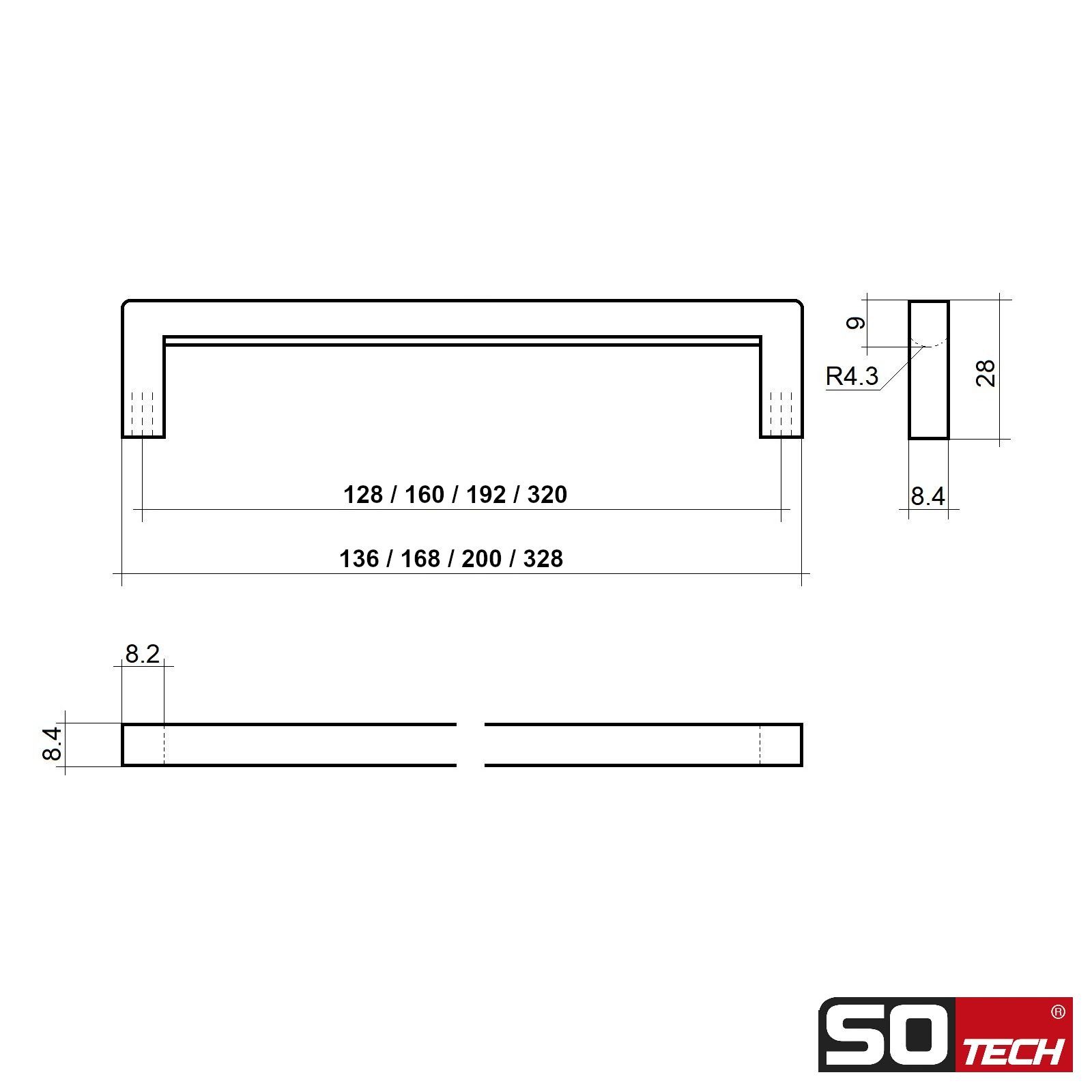 SO-TECH® Möbelgriff Bügelgriff BLACKLINE IX schwarz matt (1-St), Bohrlochabstand (BA) 128 mm