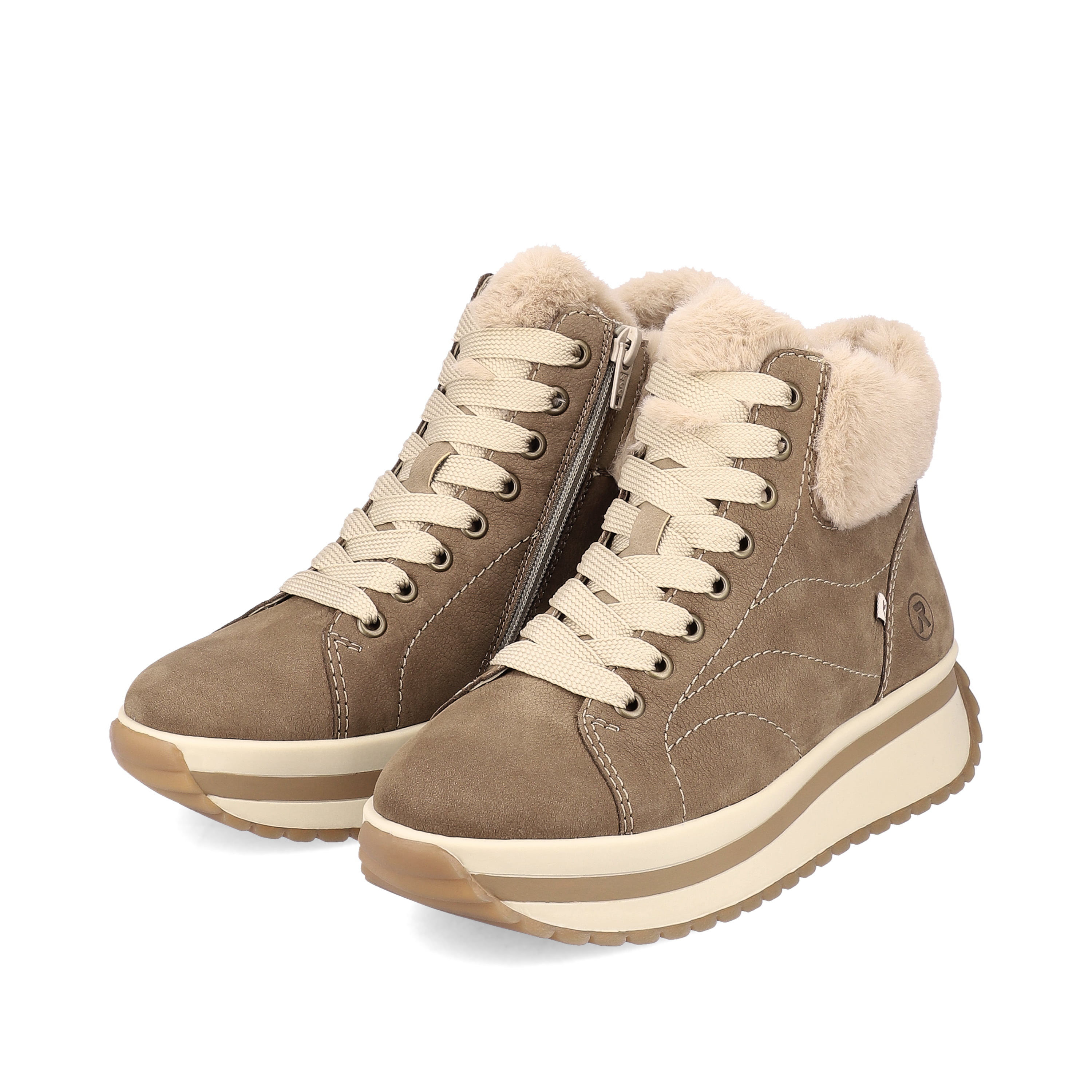 Rieker Damen Sneaker High caramel-brown creme-beige
