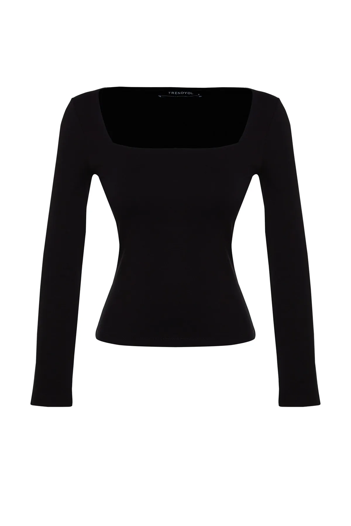 Trendyol Collection  Schwarze, dehnbare, figurbetonte Bluse aus Baumwolle mit quadratischem Ausschnitt TWOAW24BZ00016