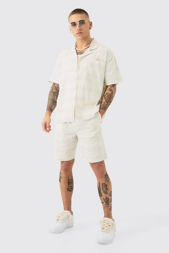 Boxy Short Sleeve Open Weave Shirt & Short Set