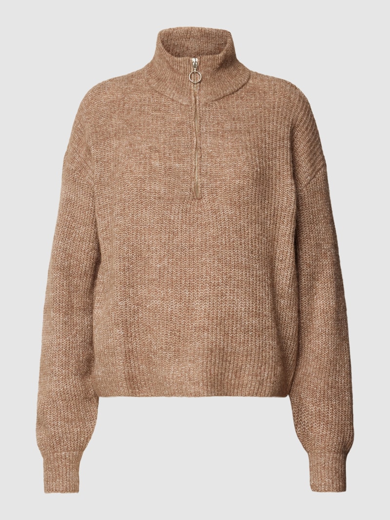 Strickpullover mit Troyer-Kragen Modell 'MILI' in mittelbraun